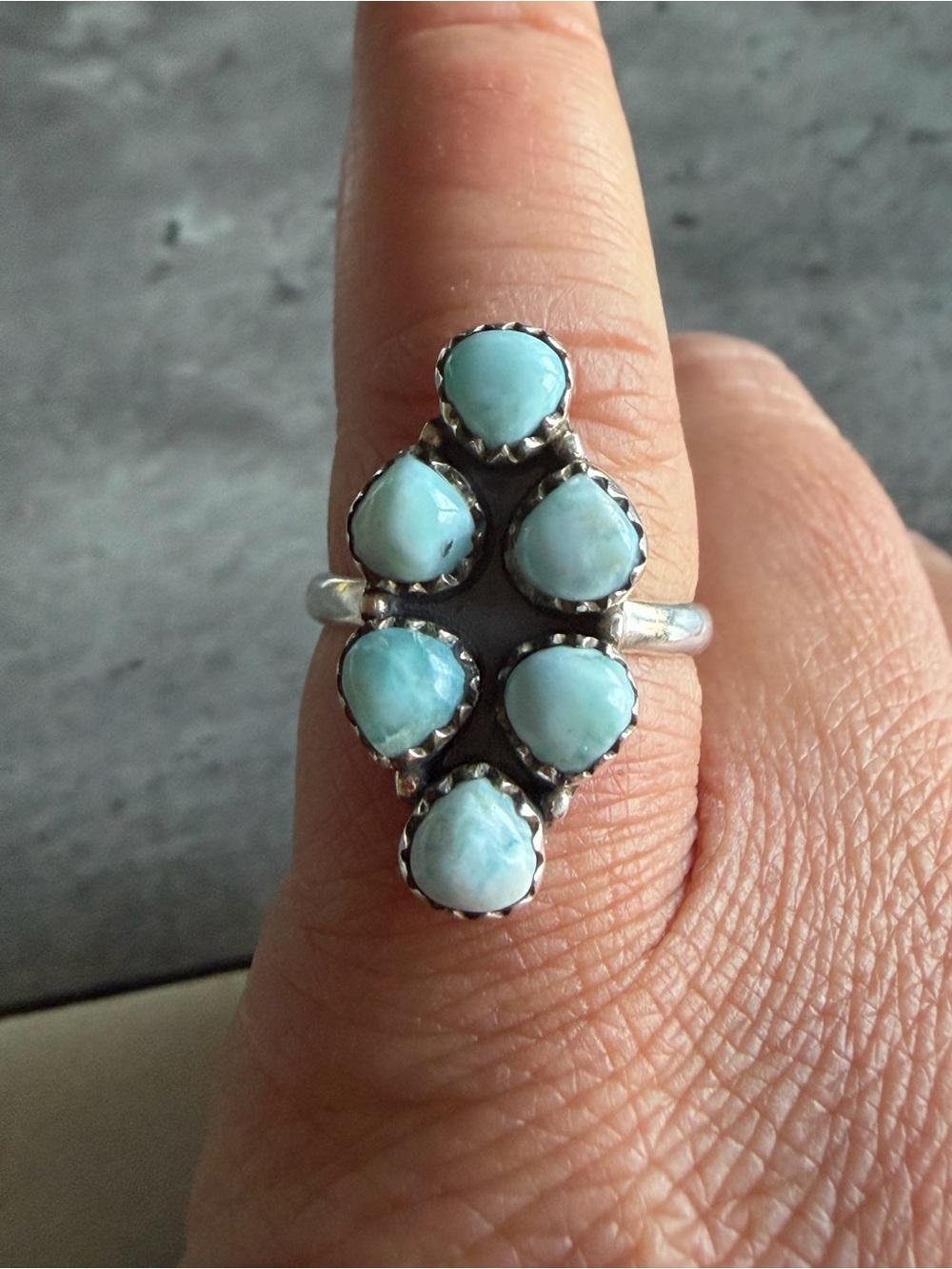 Sterling Silver Blue Larimar Cluster Ring - Sz 6.5 - Picture 6 of 8